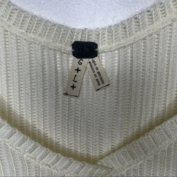 FREE PEOPLE Ribbed Long Sleeve Bone Color Blouse Top - Picture 3 of 13